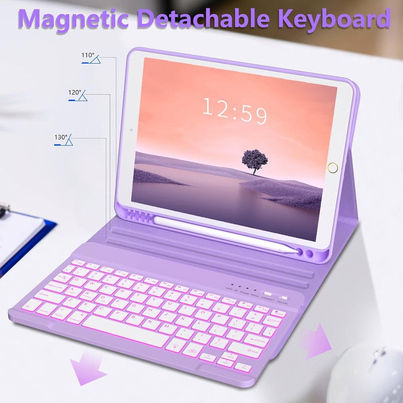FUWANG Keyboard Case for iPad 9th 8th 7th Generation 10.2 inch, Detachable 7 Colors Backlit for iPad 9th Generation Case with Keyboard, Keyboard Case for iPad Pro 10.5"/Air 3rd Gen, with Pencil Holder - Image 3